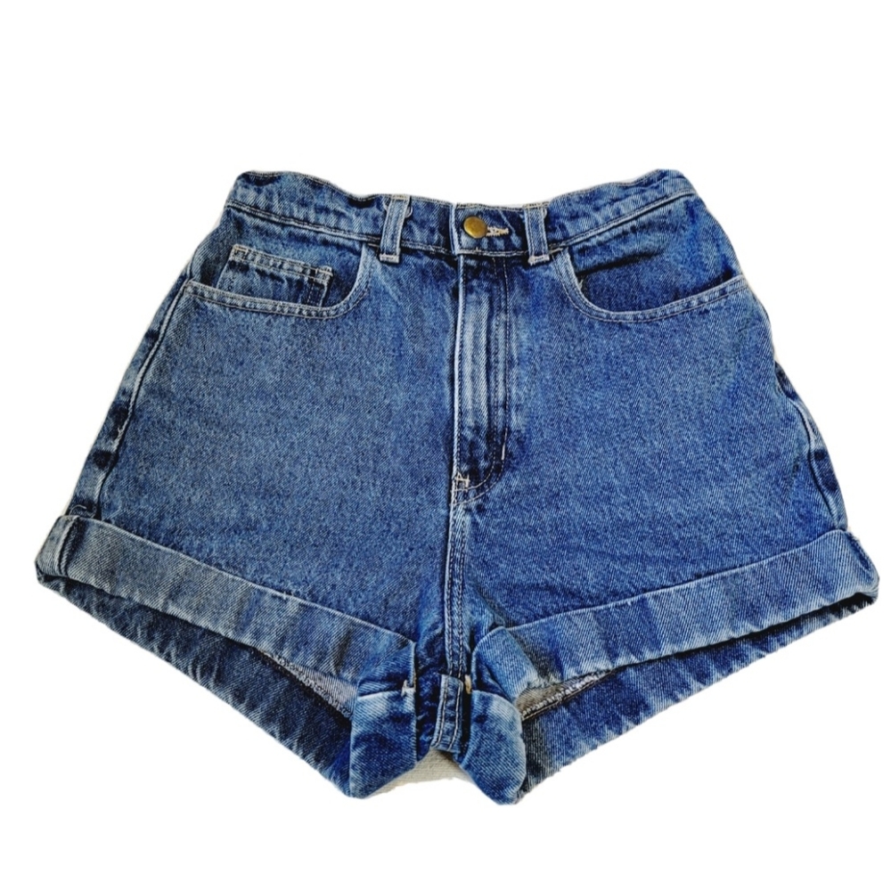 American Apparel Size 27 Denim Mom High Rise Waist Blue Denim Short Made in USA.